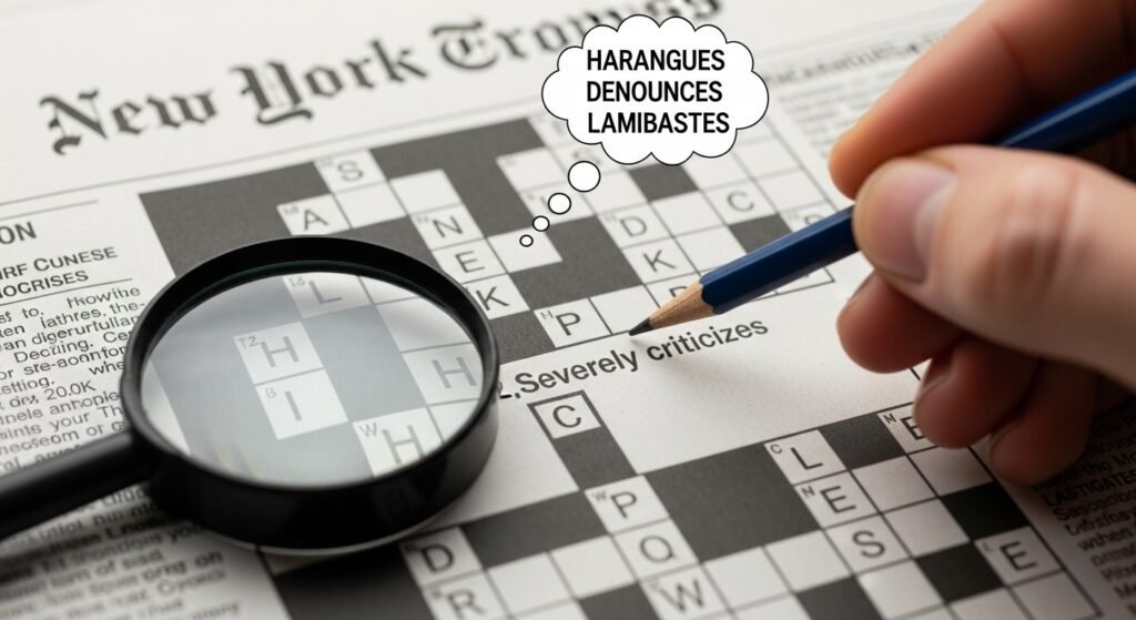 severely criticizes NYT crossword clue